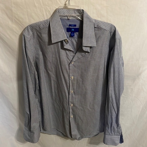 Egara Men’s Blue Striped Light Searsucker Button Up Dress Shirt Size Large Slim - Picture 1 of 12